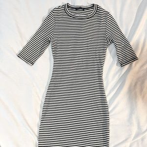 Black And White Striped Ribbed Dress